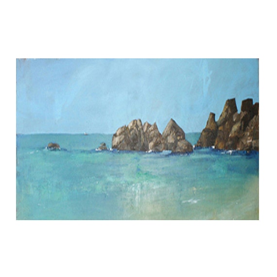 Original Canvas Painting by Tim Brunt: 'Mackerel Fishing' FRIDGE MAGNET from Sustainable Wood into a Magnet - "Liven up your fridge"