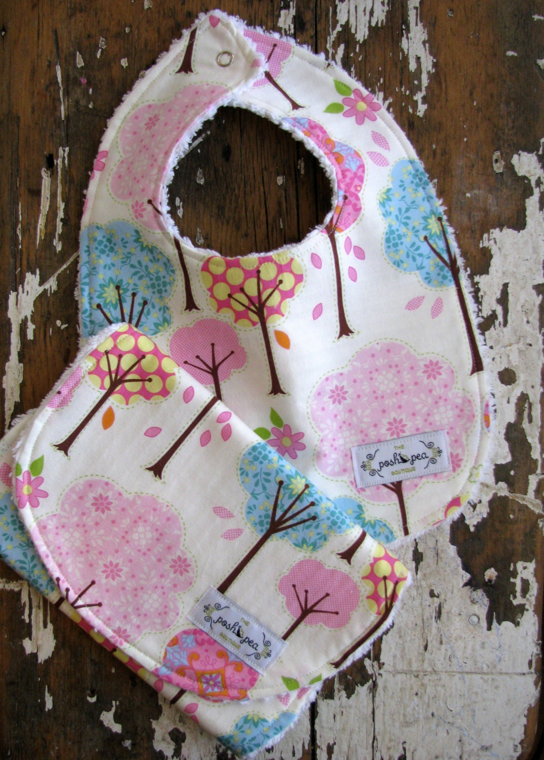 Baby Gift Set Bib & Burp Cloth Set - Pink Trees Pretty Little Things - Baby Girl