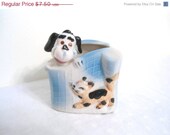 May Days Sale Vintage Dog and Cat Blue Planter