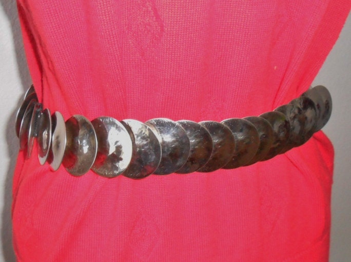 Vintage Disc Cinch Belt Silver-Tone Metal Stretch