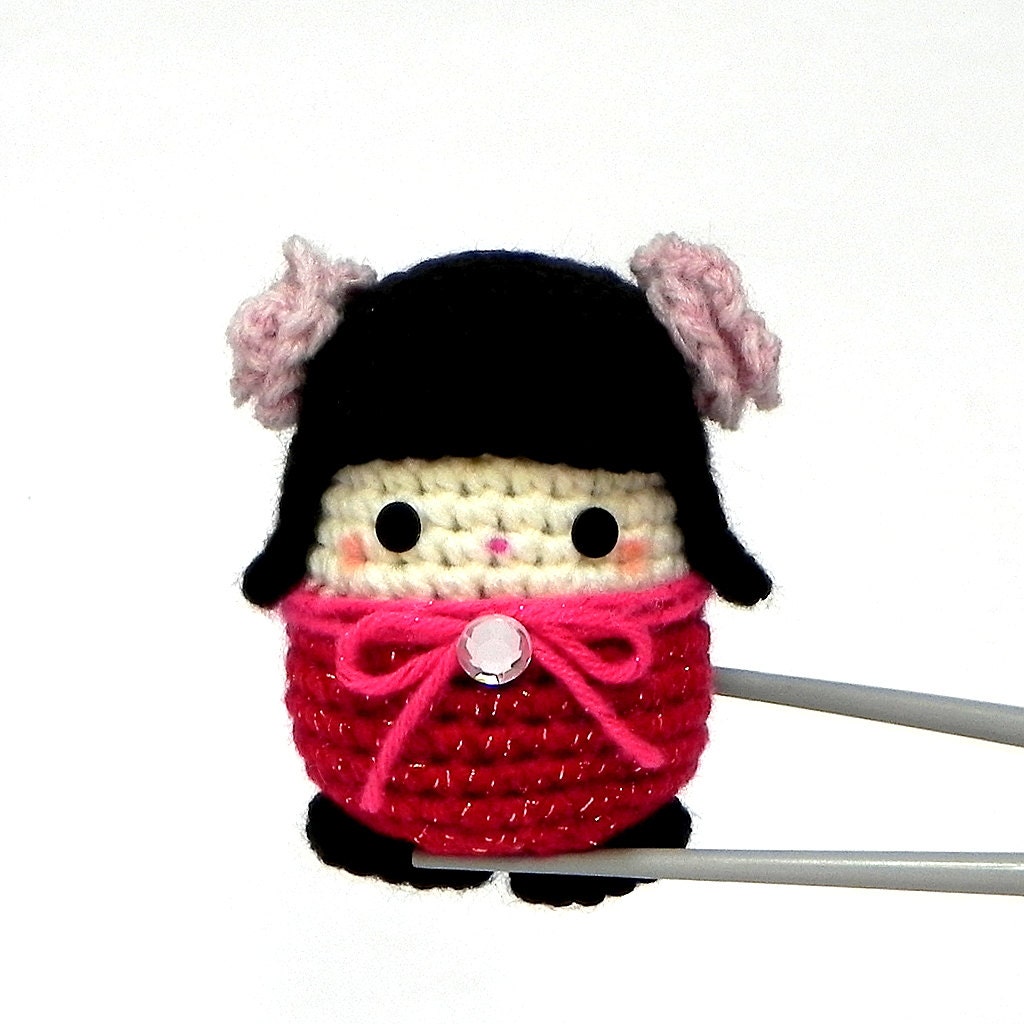 Amigurumi kokeshi mini size doll - Hana MochiQtie - Crochet Amigurumi girl toy doll