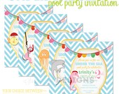 Pool Party Invitation, Under the Sea Birthday Invitation, Under the Sea Party Invitation, Fish Birthday Party - 5 x 7 Printable