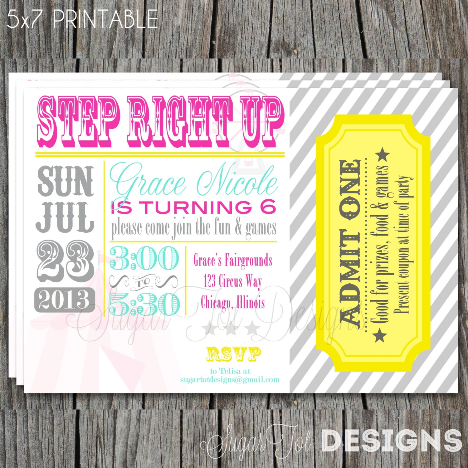 PRINTABLE Modern - Retro - Vintage Carnival Birthday Party Invitation, Bright Colored Circus Invite - 5x7