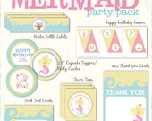 Mermaid Birthday Party Pack, Printable Mermaid Party, Little Mermaid Party, Mermaid party favors, banner, cupcake toppers, food labels