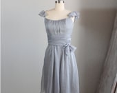 Bridesmaid Dress/party dress/strapless dress/knee length/grey Strapless Prom/ handmade flower gray Wedding(B004)