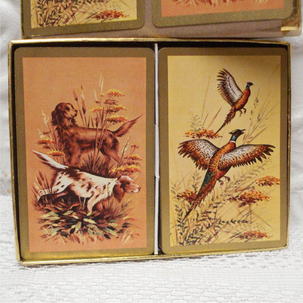 Vintage Wildlife Duratone Double Deck Cards Hunting Pheasants Complete