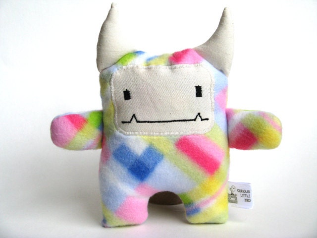 Pinky the plush fleece stuffed monster - Pink checkered