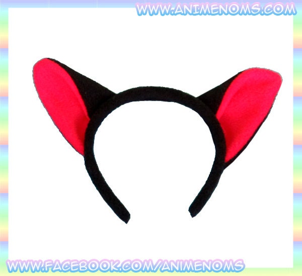 Red Kitty Cat Ears Headband - 1/2" Flexible Band Black AntiPill Fleece Child Teen Adult Neko Geek Summer Cute Kawaii Anime Cosplay