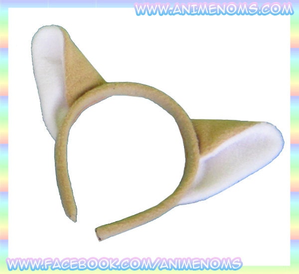 Tan & White Kitty Cat Ears Headband - 1/2" Flexible Band AntiPill Fleece Child Teen Adult Neko Geek Summer Cute Kawaii Anime Cosplay
