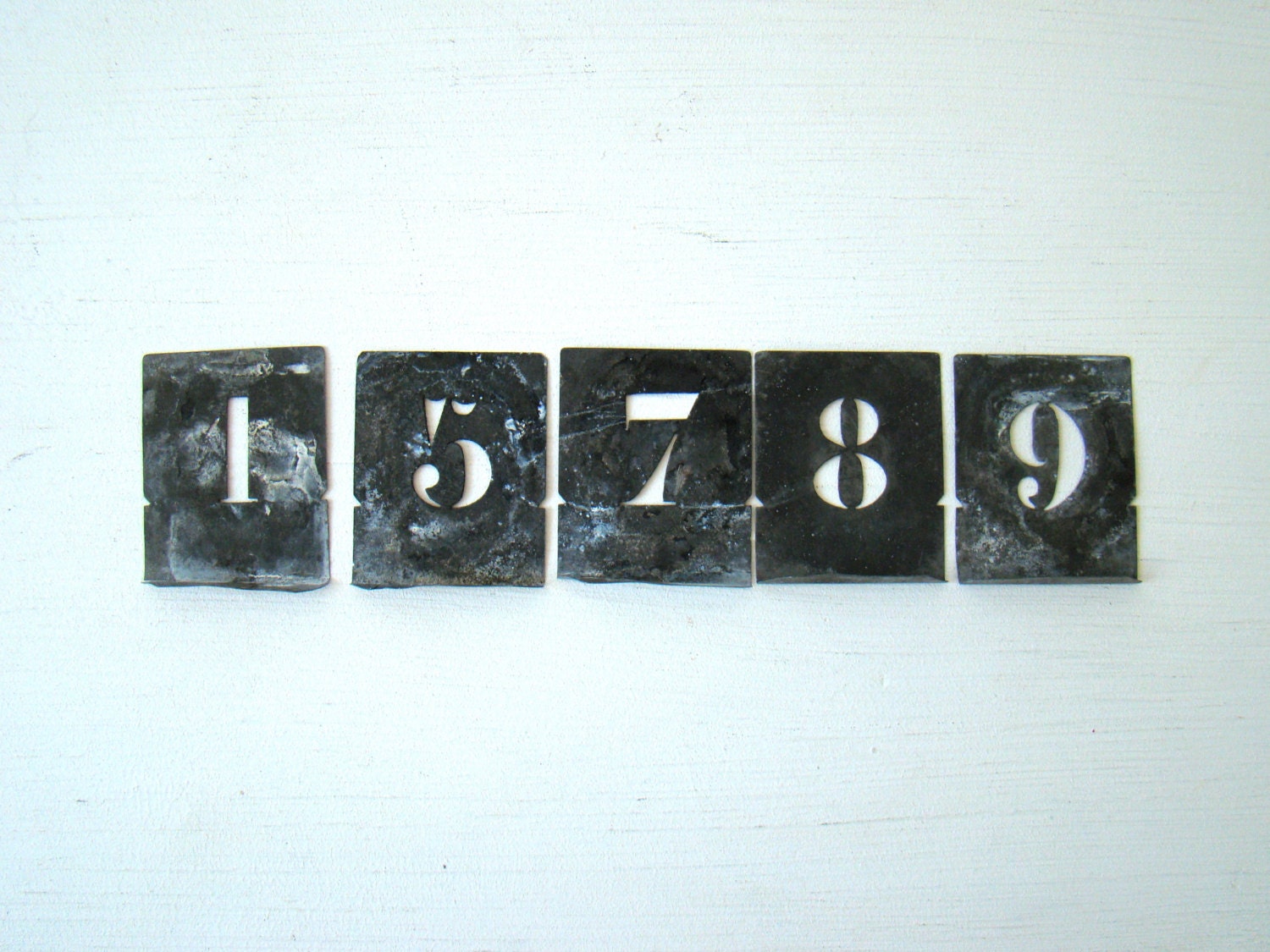 antique french zinc stencil set, number stencils from france, small aluminum stencils, lipped metal stencils