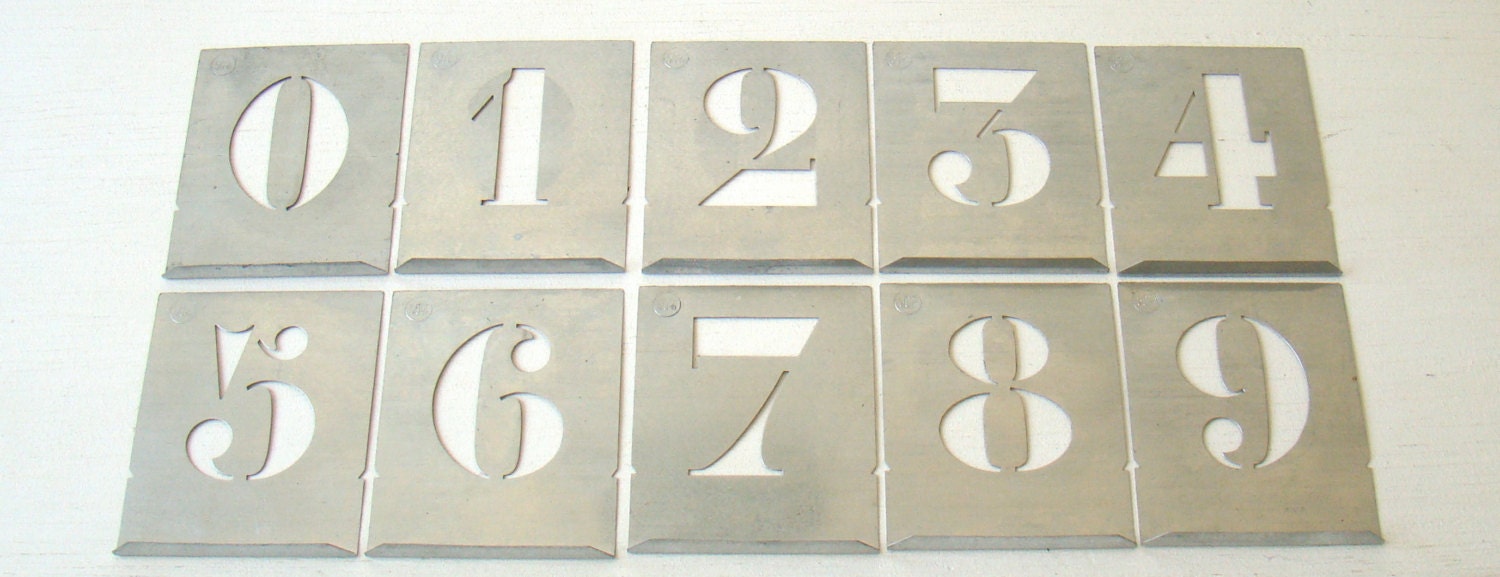 antique french zinc stencil set, number stencils from france, small aluminum stencils, lipped metal stencils