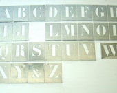 antique french zinc stencil set, alphabet letter stencils, small aluminum stencils, industrial letters, lipped stencils