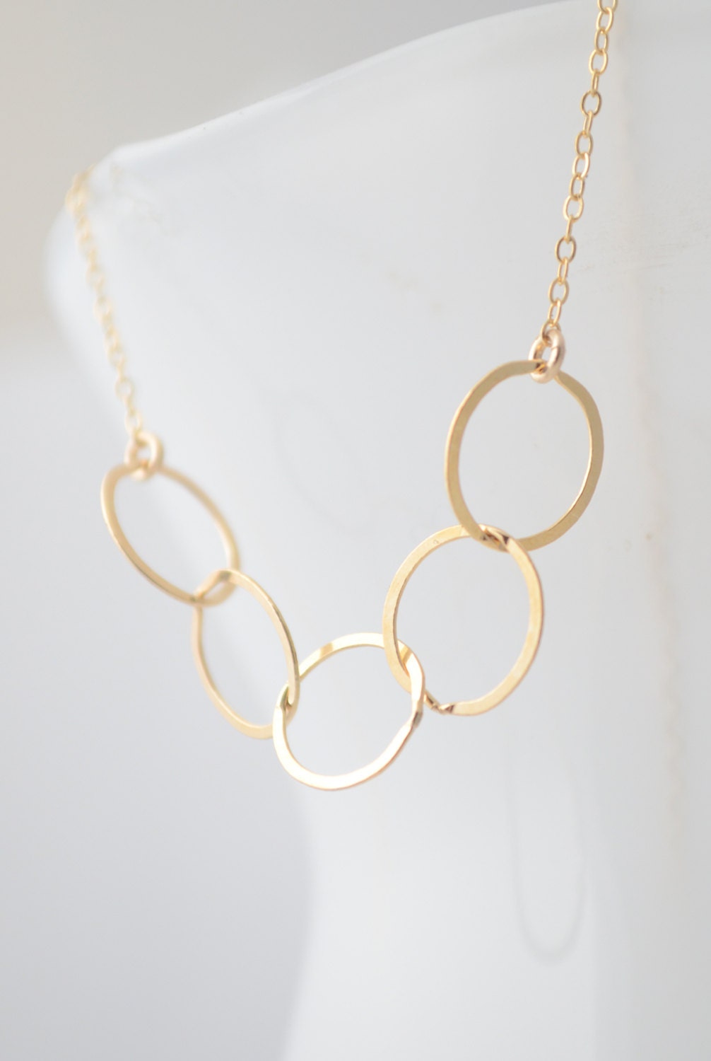 Gold oval links necklace - connected links necklace - entwined circles