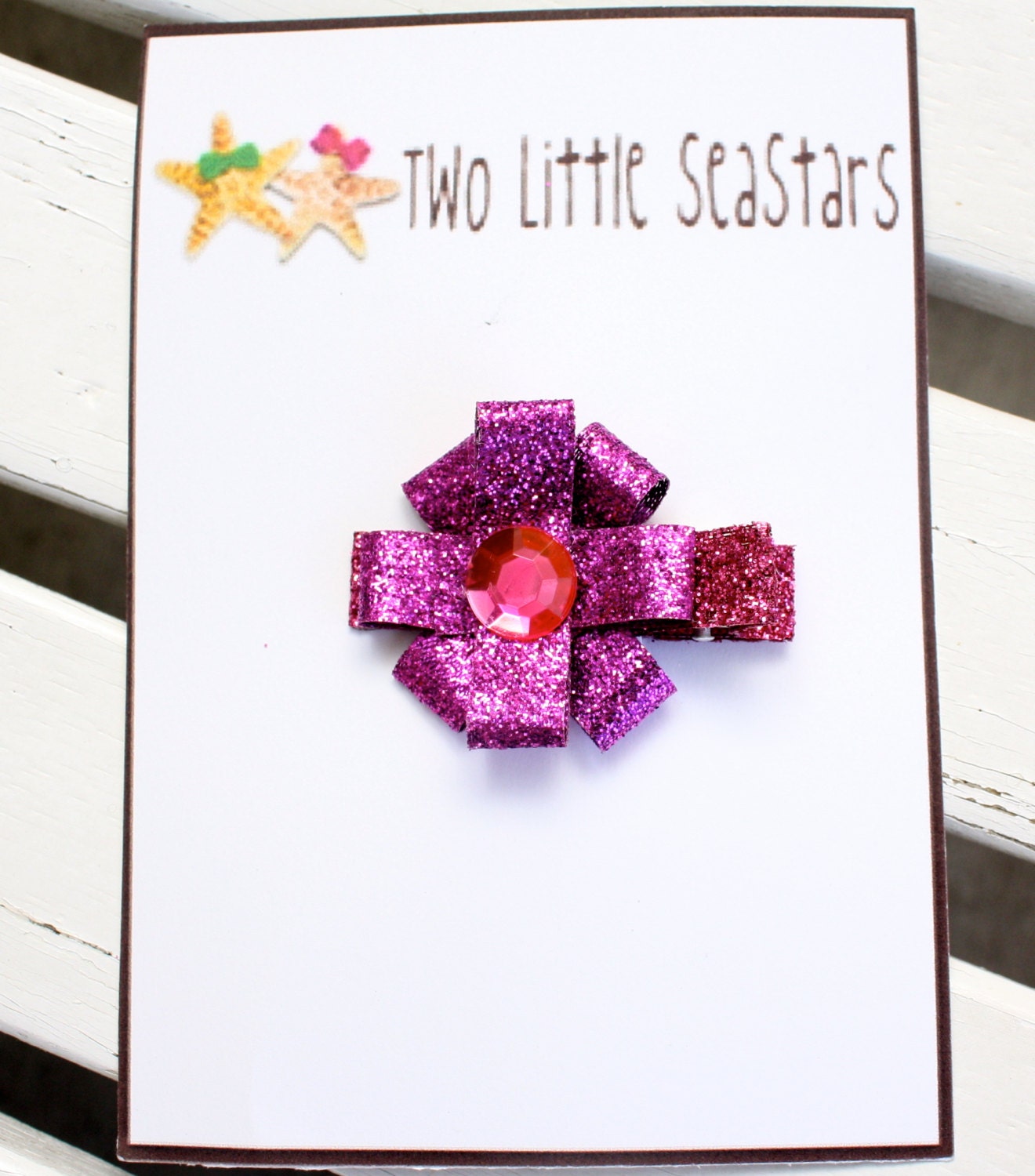 Baby hair clip - newborn hair clip - girl hair clip - adult hair clip - pink glitter flower with jewel embellishment