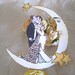 Deco Moon Wedding Cake Topper - Vintage Inspired - Featured On "Ruffled" - Outlined in Gold Glitter