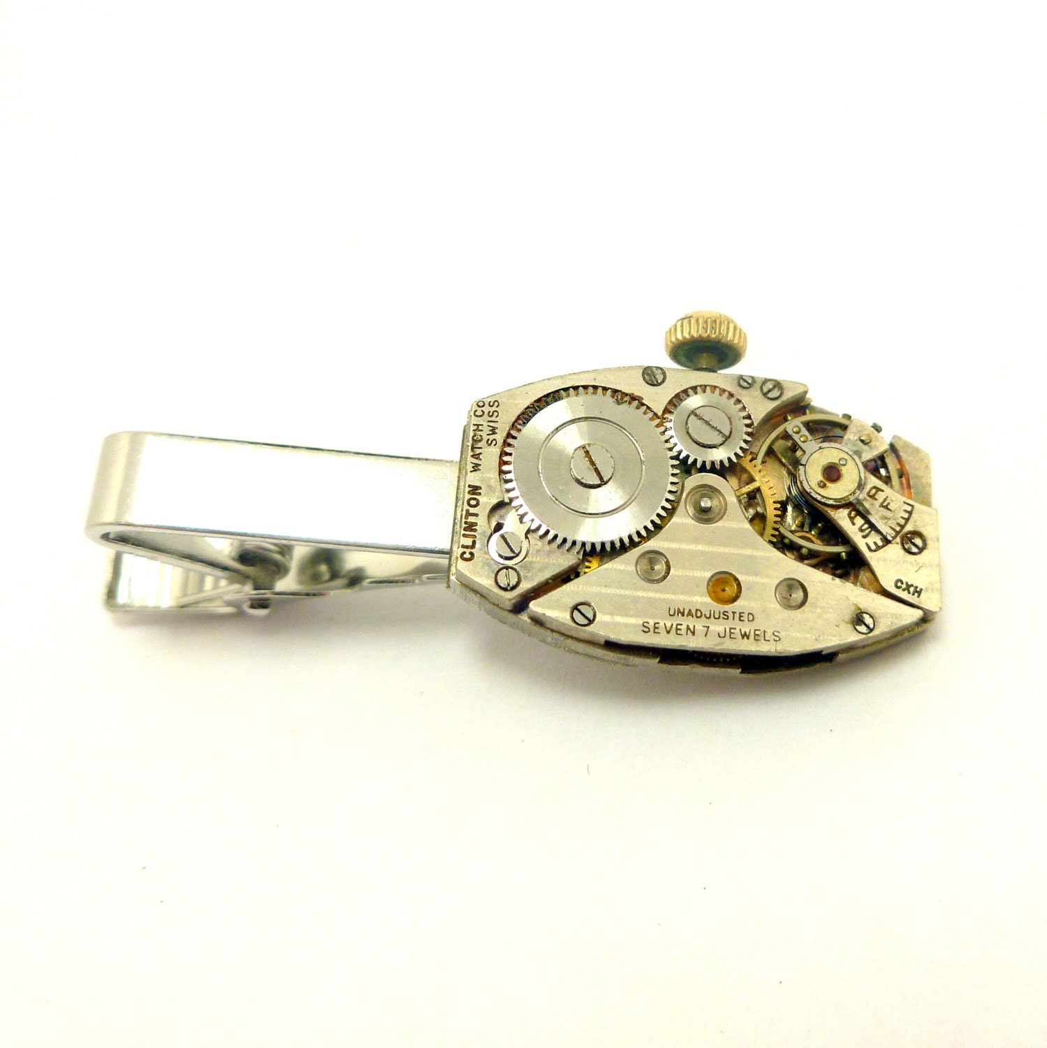 Mens Tie Clip, Steampunk Watch Movement Tie Tack, Steampunk Clothing Accessories
