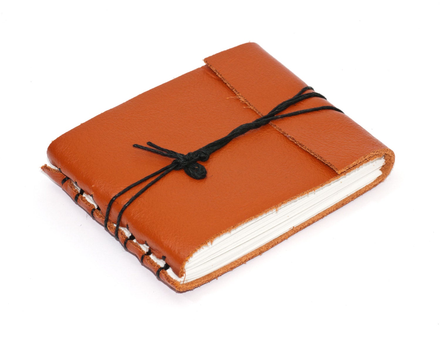 Leather Journal or Leather Sketchbook, Gloss Orange, Pocket Sized, Handbound Coptic Stitch - 2 3/4" x 3 3/4"