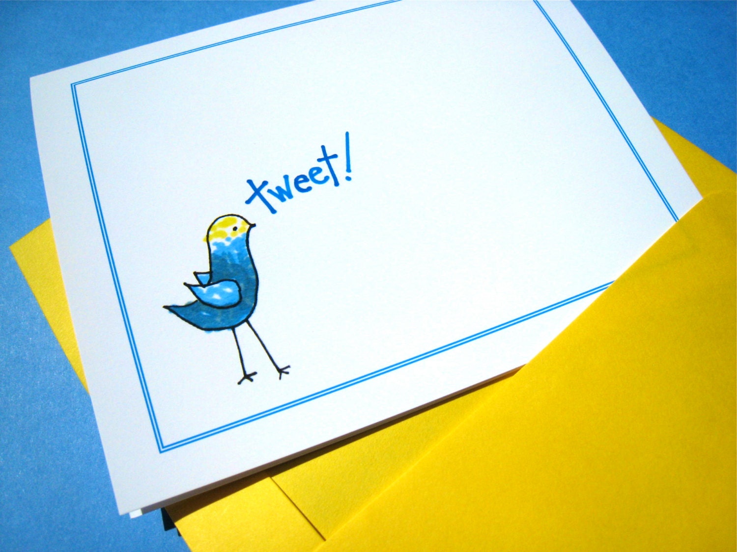 Hello, Thank You Cards. Birdie Note Cards. Tweet Stationery. Set of 4 Notes