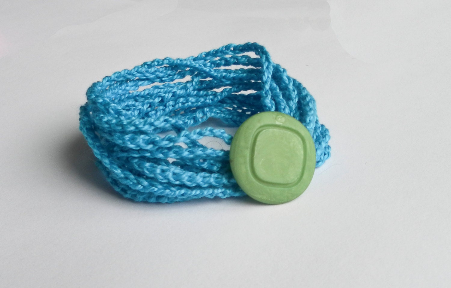 Crochet Wrap Bracelet Blue and Green Button Focal Cotton Bracelet Fundraiser