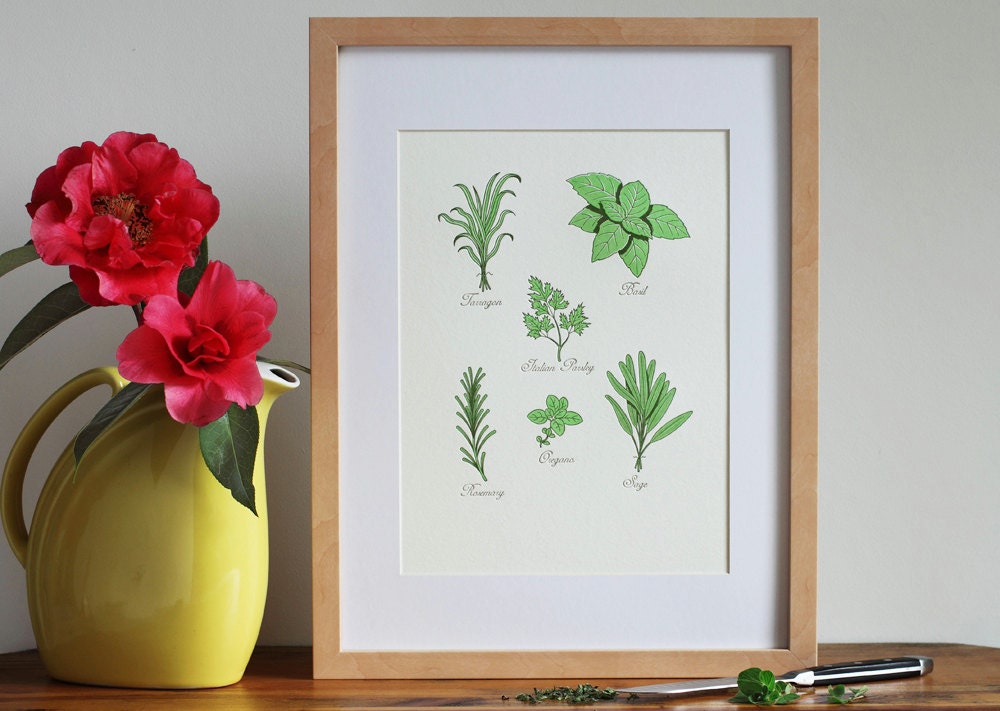 Garden Herbs Letterpress Art Print