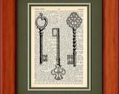 Dictionary Art Print - Vintage Keys - 6 3/4" x 9 3/4" - Art Print on Upcycled Dictionary Page