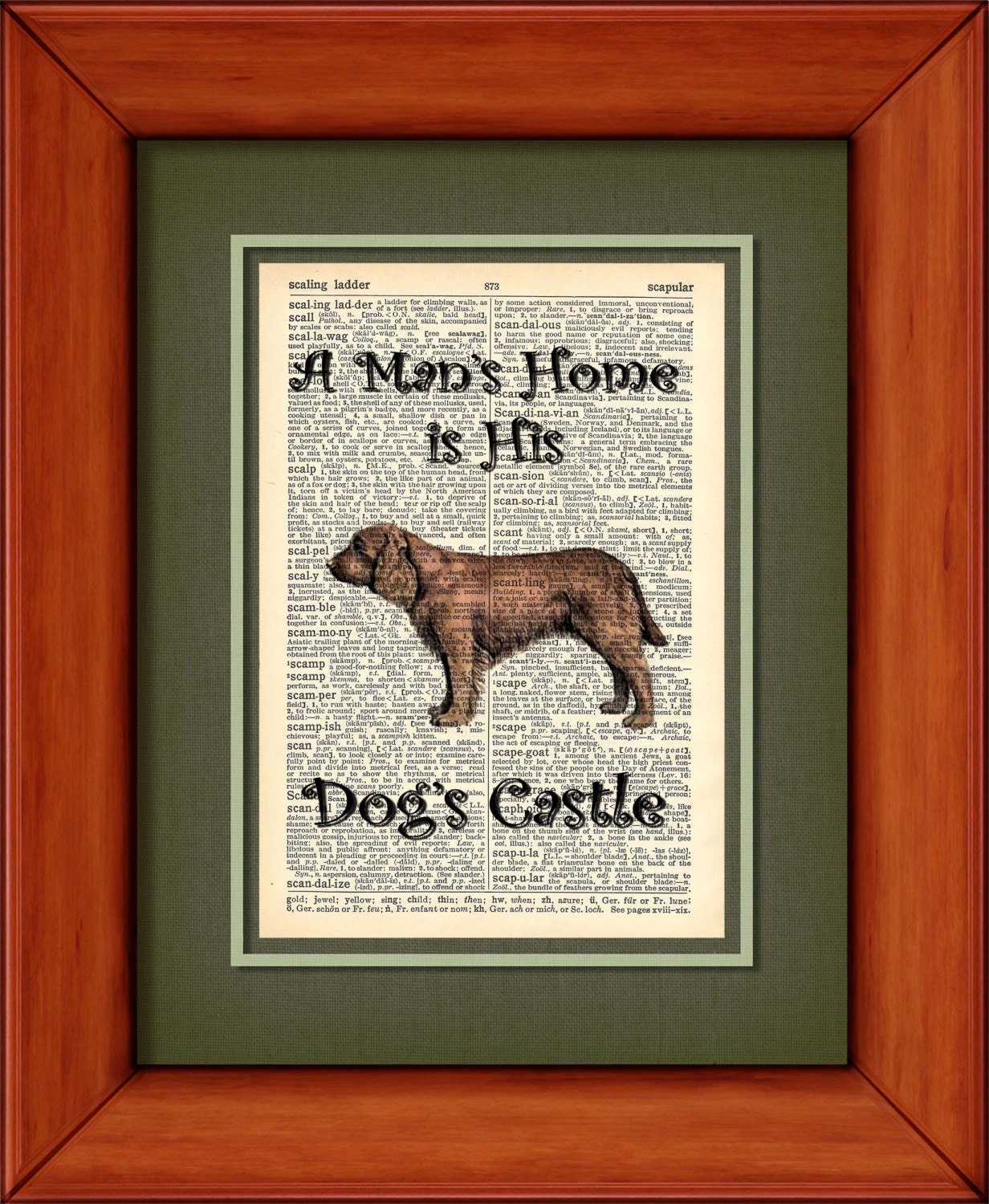 Dictionary Art Print - Mans Home is Dogs Castle - Sussex Spaniel - 6 3/4" x 9 3/4" - Art Print on Upcycled Page