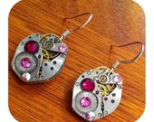 Pink Earrings Pink Crystal Earrings Steampunk Earrings