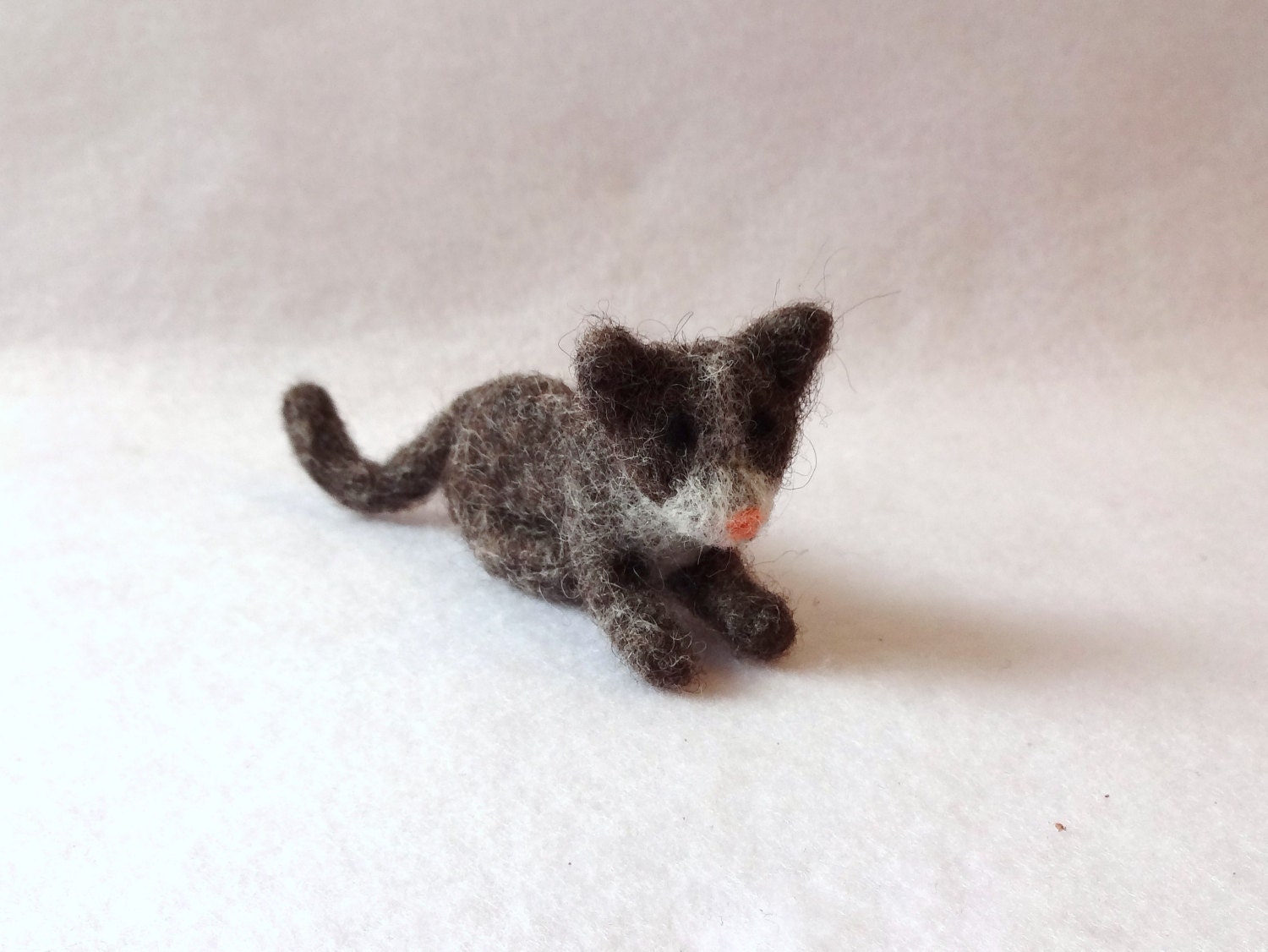 miniature grey needle felted cat - made to order - EarthyMamaGoods