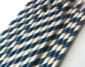 25 Paper Straws - Navy Blue Stripe (S10) with free printable DIY Toppers