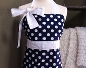Polka Dot Hostess Apron in Navy and White