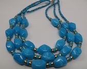 One Of A kind Turquoise Bib Necklace, Aqua Blue Beaded Necklace,Chunky Blue Turquoise Necklace