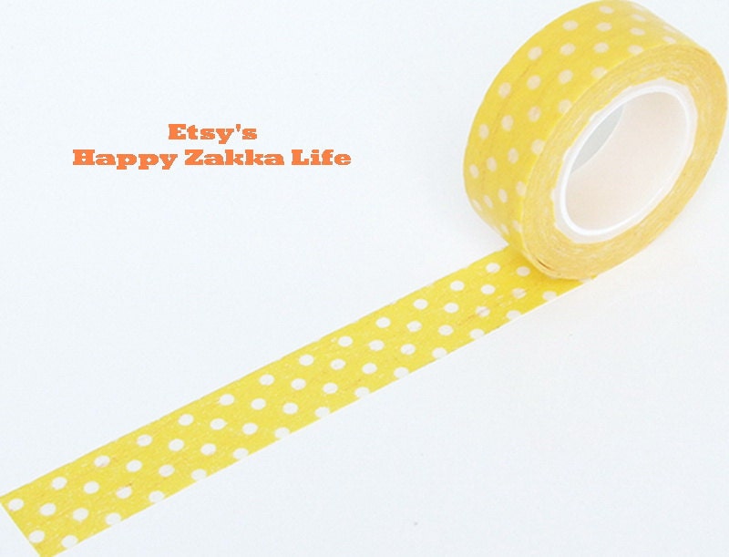 Japanese Washi Masking Tape - White Polka Dots with Yellow - 11 yards