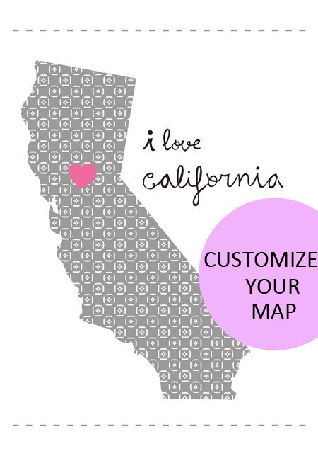 California Map Illustration size A4 (11,8x8,3 inches)