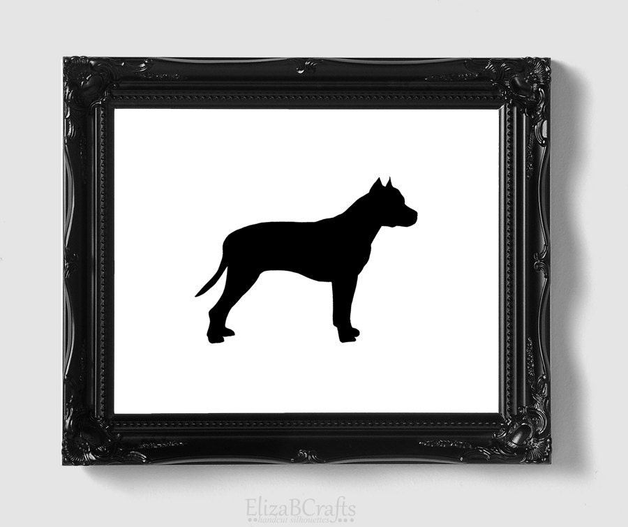 American Staffordshire Terrier Silhouette - Hand-cut Mounted on 8x10 Watercolor Paper