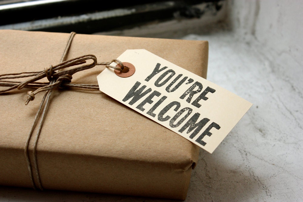 You're Welcome, Linoleum Block Gift Tags (10-pack)