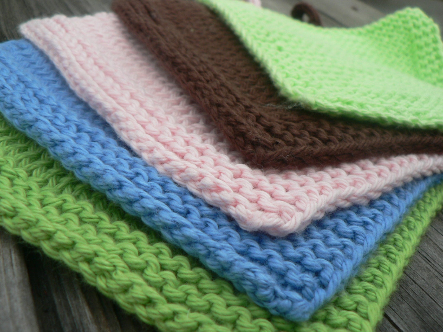 Set of Three Cotton Knitted Baby Wash Cloths--Choose Your Colors