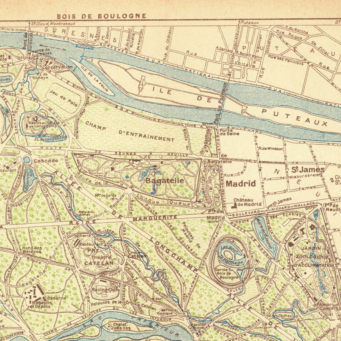 Bois de Boulogne Paris Vintage City Plan 1924  90 Years Old Paris Map Park Forest