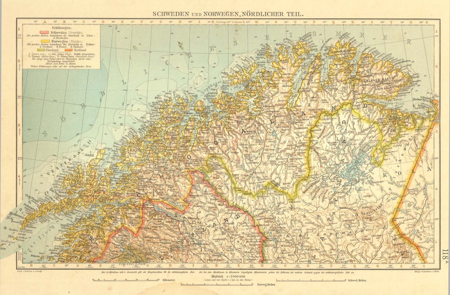 1922 North Sweden and Norway Antique Map Lithograph Original