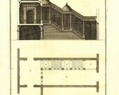 Vintage Art, Architecture Print, Palladio 1760 Palazzo del Capitanio,  Antique Engraving Ionic Colummns Stairs Elevation Floor Plan