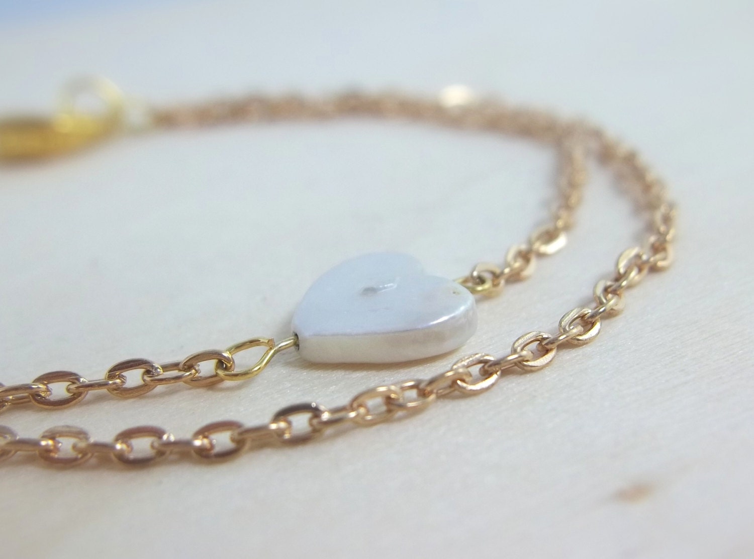 Dainty Heart Bracelet - Pearl Bracelet - Thin Gold Bracelet- Bridesmaids Bracelets - Wedding, Bridal Bridesmaids Jewelry