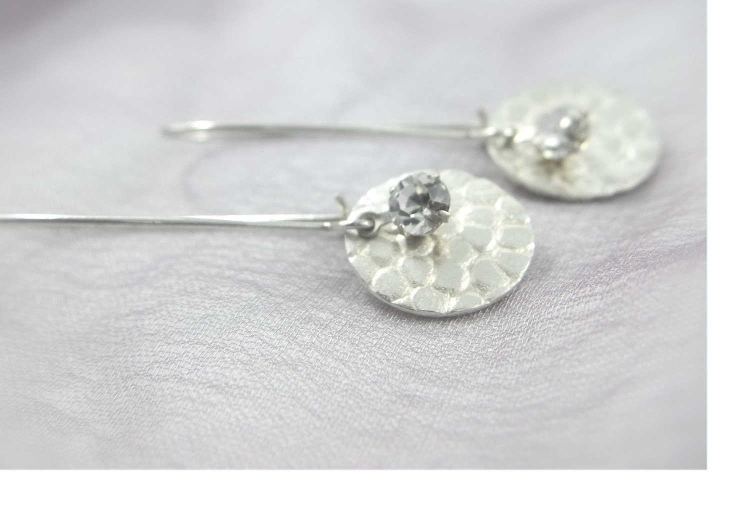 Silver Hammered Circle earrings - Hammered Earrings - Dangle Earrings - PearlAmourJewels