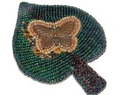 Bead embroidered brooch, leaf brooch, butterfly brooch, green brooch jewelry sring fassion