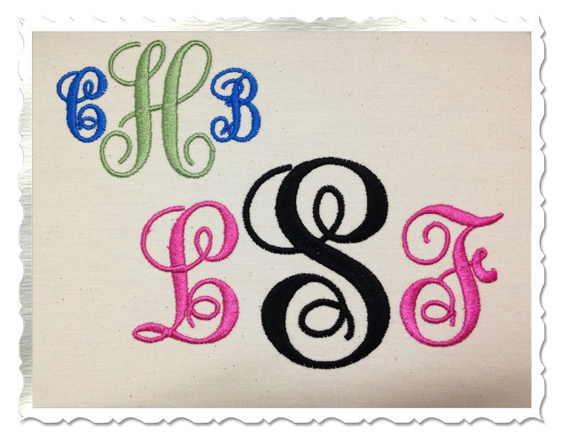 Fancy Curly Monogram Machine Embroidery Font Alphabet - 3 Sizes