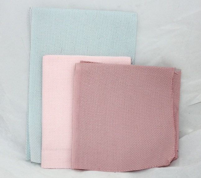 Lot of 14ct Cross Stitch Aida Fabric - Light Blue, Pink, Rose  (Lot2)