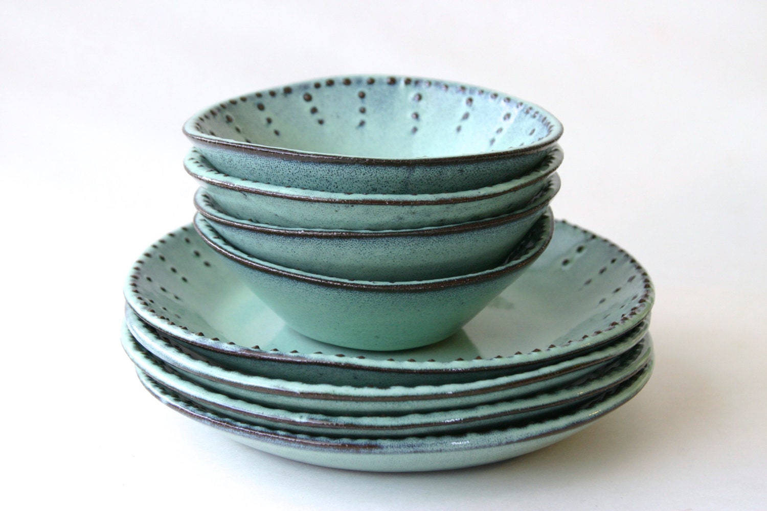 Dinnerware Set for 4 - 16 Peices - Aqua Mist - Dinner Salad Dessert Bread Plate and Bowl - French Country