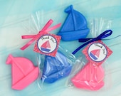 BOAT SOAP FAVORS (10 Favors) - Nautical themed Birthday, Sail Boat Soaps, Nautical Baby Shower, Navy Blue Hot Pink, Wedding Soap Favors