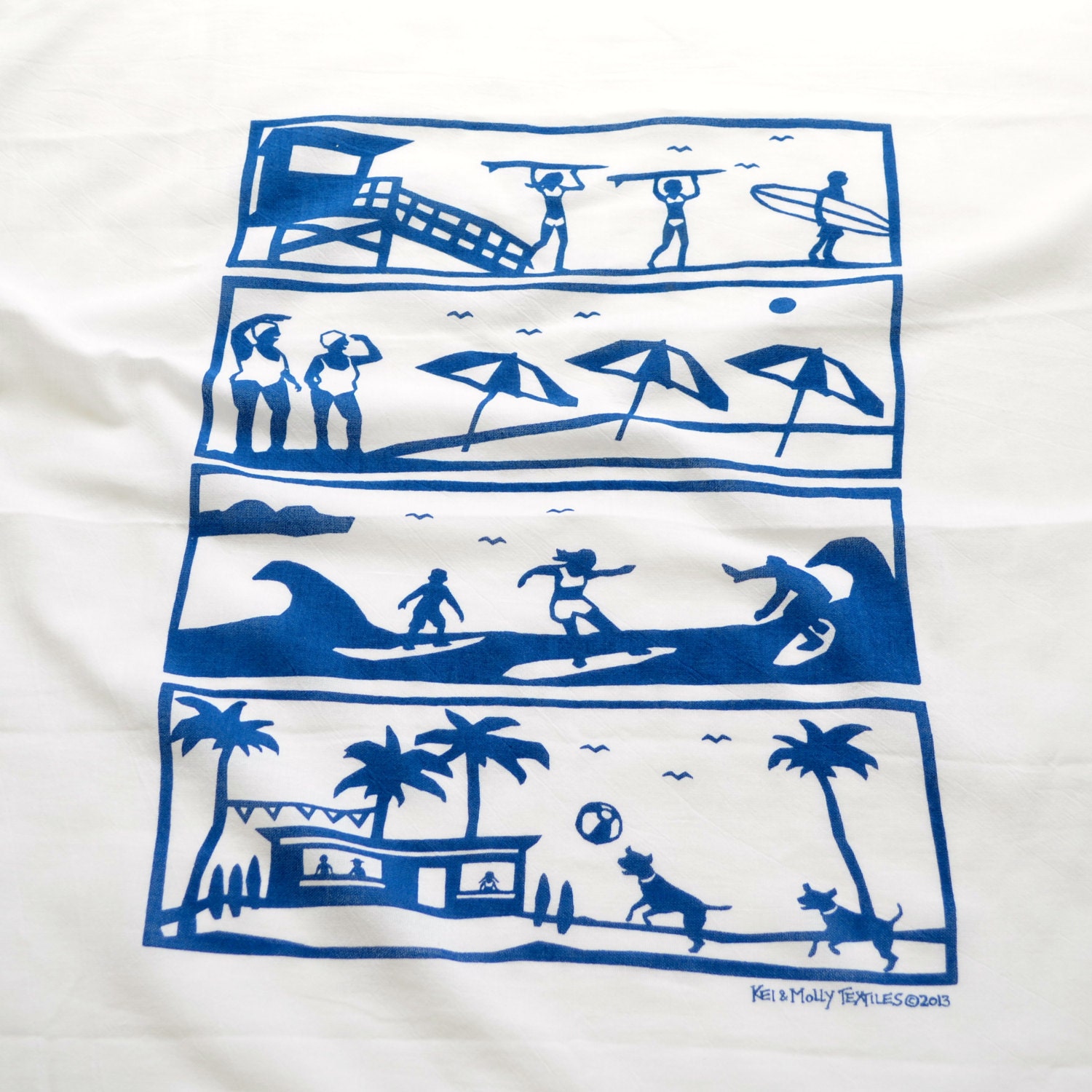 Flour Sack Dish Towel - Beach: Indigo or Turquoise
