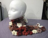 Puff Flower Scarf - Maroon & White