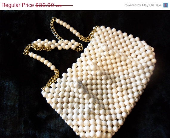 Vintage Walborg Purse White Beaded Handbag Rockabilly Clutch Collectible Mad Men Mod Mid Century Modern 1950's 1960's