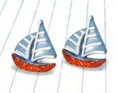 boat earrings - boat studs - boat jewelry - sailboat earrings - sailboat studs - sailboat jewelry - nautical earrings - nautical studs